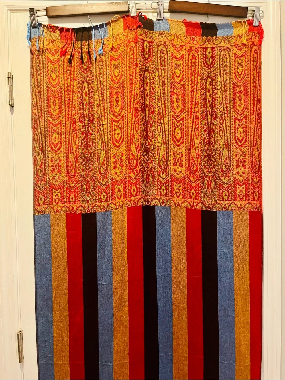 Pashmina Paisley Striped Oversized Scarf Wrap Multicolor Fringe NWOT